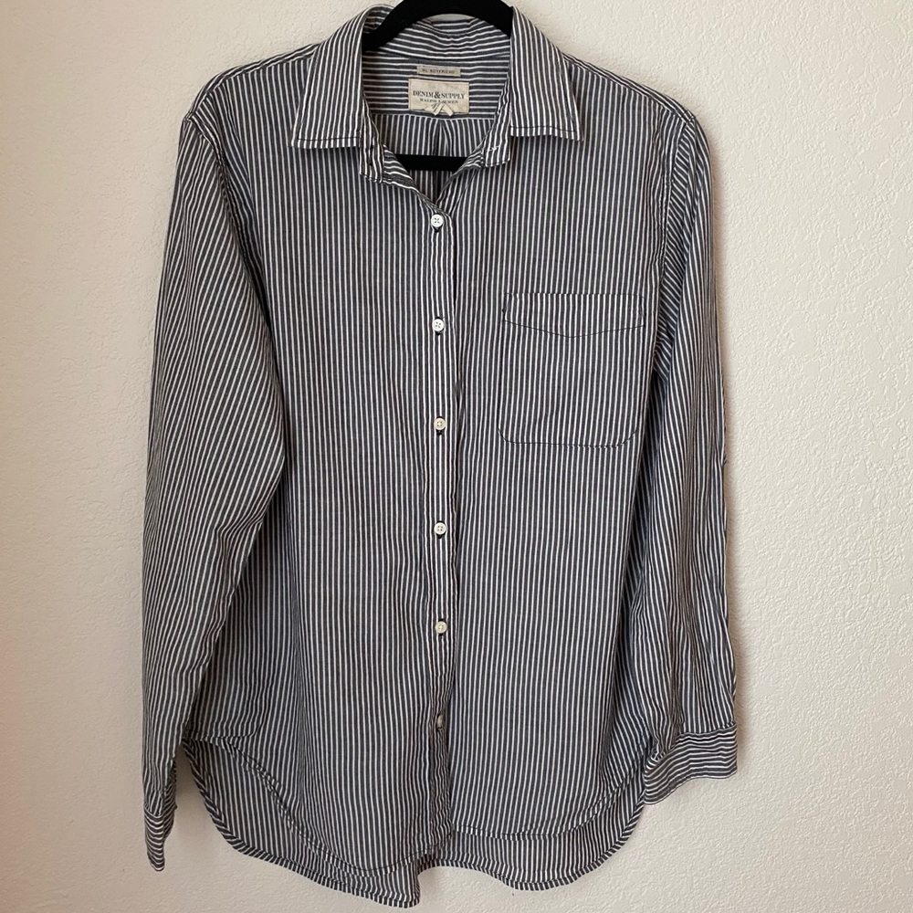 Charcoal and white striped button up